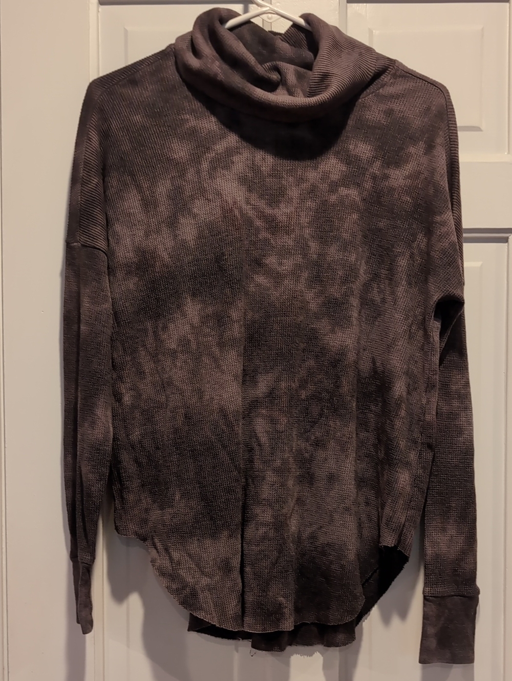 Michael Stars Brown Tie-Dye Cowl Neck Waffle Top